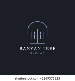 banyan tree plant minimalist line art icon logo badge template vector illustration design.