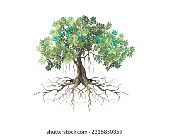banyan tree and roots illustration vector svg