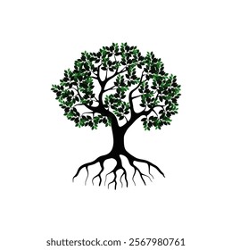 banyan tree and roots illustration vector