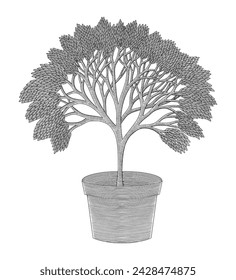 Árbol de Banyan con la lona, ilustración vintage del estilo del dibujo del grabado
