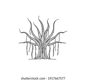 Banyan tree vector art, Hand drawn ancient tree illustrations