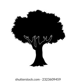 banyan tree vector icon with dense leaves
