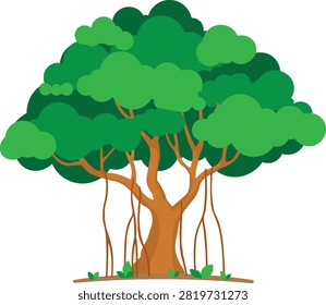 Banyan Tree Vector Illustration with Aerial Roots
