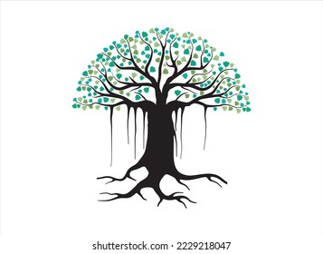 ilustración vectorial de árbol baniano, dibujo a mano de árbol en dólares