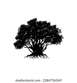 Árbol de Banyan. Ilustración vectorial de árbol de Banyan. raíces de banyan tree.
