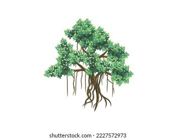 Banyan tree vector illustrations, hand drawn art isolated on white. svg