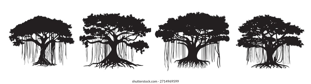 ilustração de silhueta de vetor de árvore de banyan