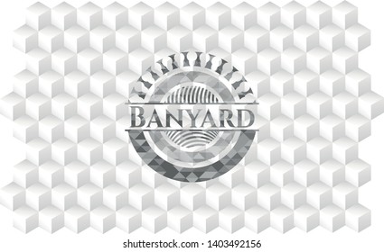 Banyard grey badge with geometric cube white background