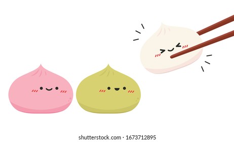 Bao character design. Steamed Bun character. Steamed Bun vector. 