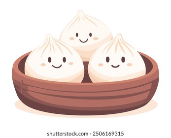 Bao character design. Steamed Bun character. Steamed Bun vector. Steamed Bun on white background.