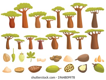 Baobab icons set. Cartoon set of baobab vector icons for web design