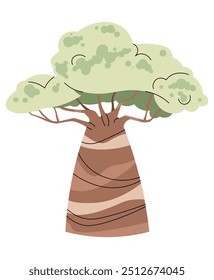 Baobab on white background. Cartoon tree in flat style. Safari collection. Vector illustration for clothes, fabric, greeting cards, stickers, etc.