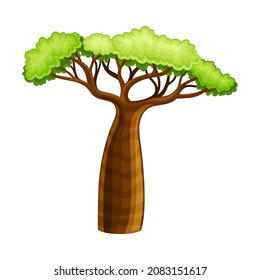 Planta poderosa Baobab con follaje verde, símbolo del continente africano ilustración vectorial de la caricatura