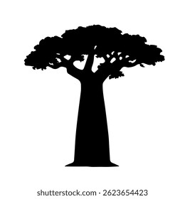 Baobab silhouette isolated on white background. Tree logo. Vector icon.