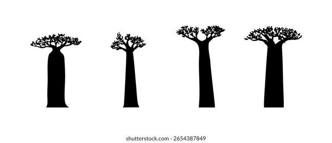 Baobab Silhouette Vector on Black Colour