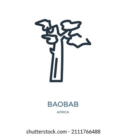 baobab thin line icon. africa, summer linear icons from africa concept isolated outline sign. Vector illustration symbol element for web design and apps.