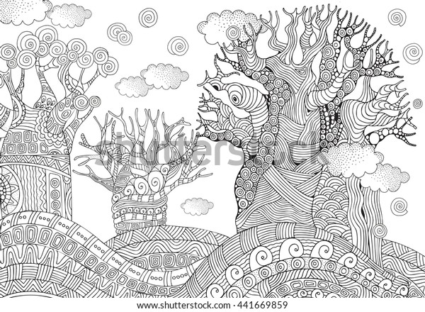 Immagine Vettoriale Stock A Tema Albero Di Baobab Albero Africano Pagina Royalty Free
