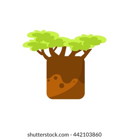 Baobab Tree Drawing Cute Childish Style Bright Color Design Icon Isolated On White Background