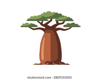 Baobab tree flat vector illustration isolated for african nature landscape.