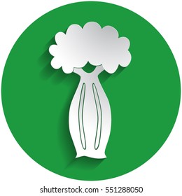 Baobab tree icon in paper style on green circle