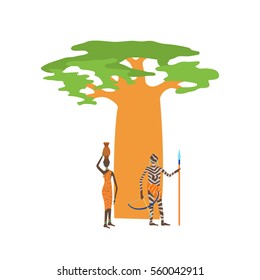 Baobab tree isolated on white vector illustration.