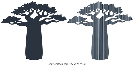 Baobab tree, large trunk, wide branches, savanna, africa, silhouette, nature