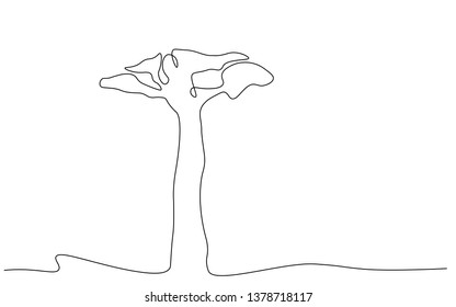 Baobab tree one line drawing vector illustration