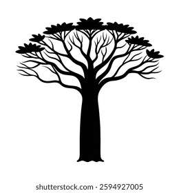 Baobab Tree Silhouette - African Tree Vector Isolated on White Background