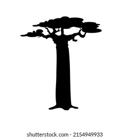 Baobab tree silhouette image black and white vector illustration