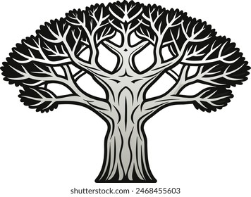 baobab tree silhouette vector art illustration