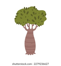 Baobab Tree with Trunk and Lush Crown Growing in Park or Woodland Vector Illustration