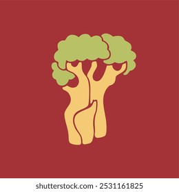 Baobab tree vector illustration in cartoon style 