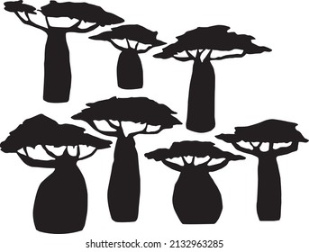 Baobab trees Silhouette Hand Drawn Vector Illustrations 