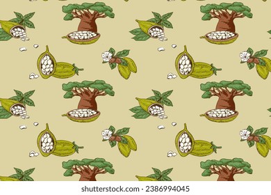 baobab vector seamless pattern in hand drawn style