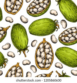 Baobab vector seamless pattern. Superfood drawing. Organic healthy food sketch. Great for banner, poster, label. Isolated hand drawn background