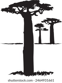 Baobabs in the savannah, silhouette, vector stencil.