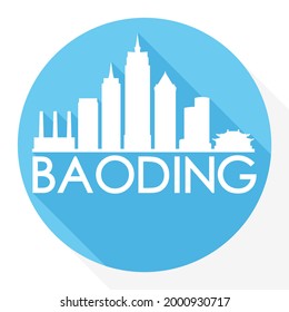 Baoding, Hebei, China Round Button City Skyline Design. Silhouette Stamp Vector Travel Tourism.