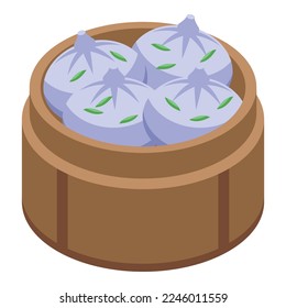 Baozi basket icon isometric vector. Dumpling food. Chinese bun