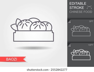 Bola de masa de Baozi. Dim sum elemento alimenticio, pan bao. Icono de línea con trazo editable