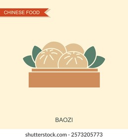 Baozi dumpling line icon. Dim sum food element, bao bun. Traditional Chinese, Taiwan cuisine mascot, dumpling with dough and minced meat of round shape. Flat icon