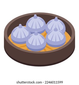 Baozi food icon isometric vector. Chinese bun. Steam cooking