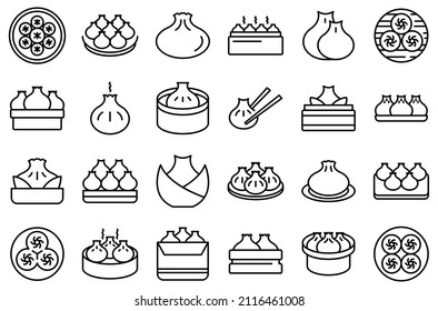 Baozi icons set outline vector. Asia appetizer. Bun china