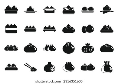 Baozi icons set simple vector. Asia cooking. Cuisine manju