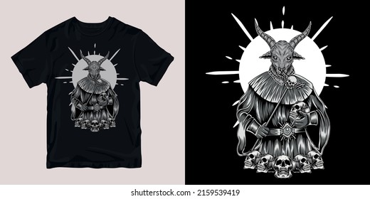 baphomet dark magic t-shirt stylish and clothing printable trendy tshirt design. print, industrial products. global swatch.