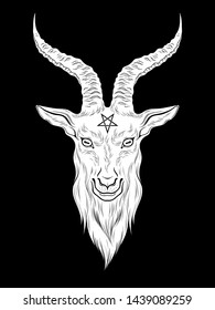 Baphomet demon goat head hand drawn print or blackwork flash tattoo art design vector illustration