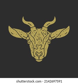 Baphomet demon goat head hand drawn grunge texture decorative design vector illustration. Art tattoo mystic symbol of esoteric evil spiritually religion. Minimalist farm animal muzzle avatar on black