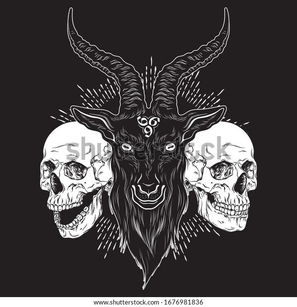 Baphomet Demon Goat Head Human Skulls 库存矢量图（免版税）1676981836