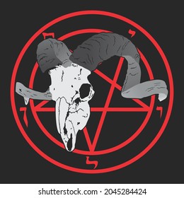 Baphomet Demon Goat Head. Satanic Pentagram. Sigil of Baphomet. Design Vector Illustration.