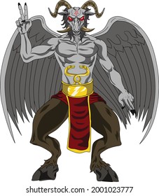 Baphomet, A Demonic Entity With A Goat Like Head. Satanic Image. Cartoon Style Drawing.