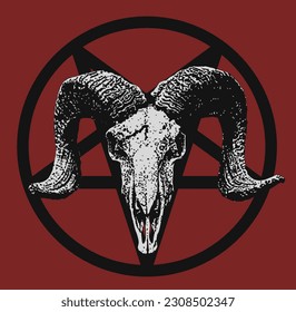 Baphomet Goat Satanic Head with Pentagram